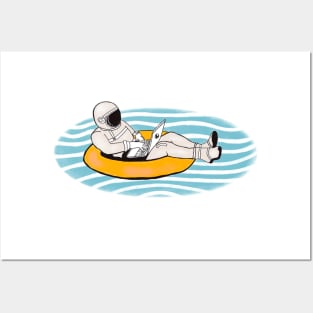 Summer astronauts working on remote waves pool space funny cute Posters and Art